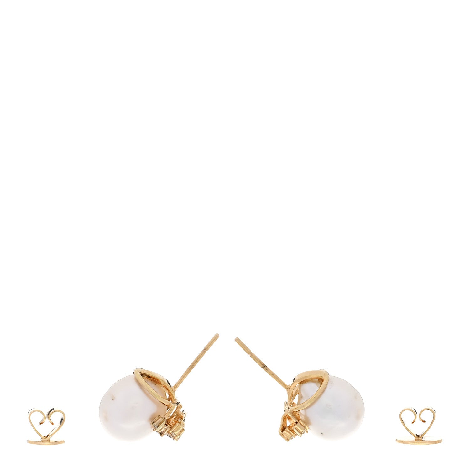 Parker & West by FASHIONPHILE 14K Yellow Gold Diamond Cultured Pearl 10.5-11mm Earrings 3 of 5