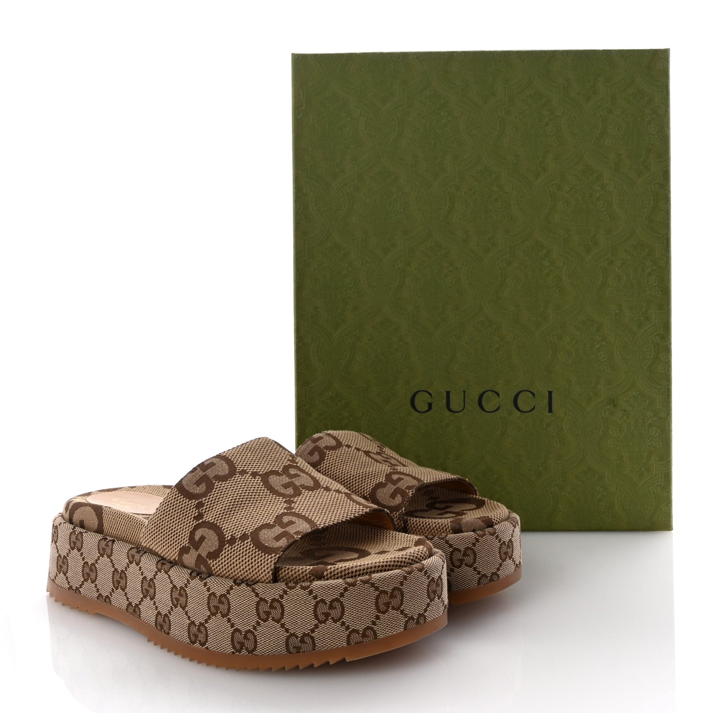 Monogram Maxi GG Angelina Platform 55mm Slide Sandals 39 Camel Ebony
