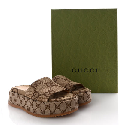 Gucci Monogram Maxi GG Angelina Platform 55mm Slide Sandals 39 Camel Ebony 10 of 10