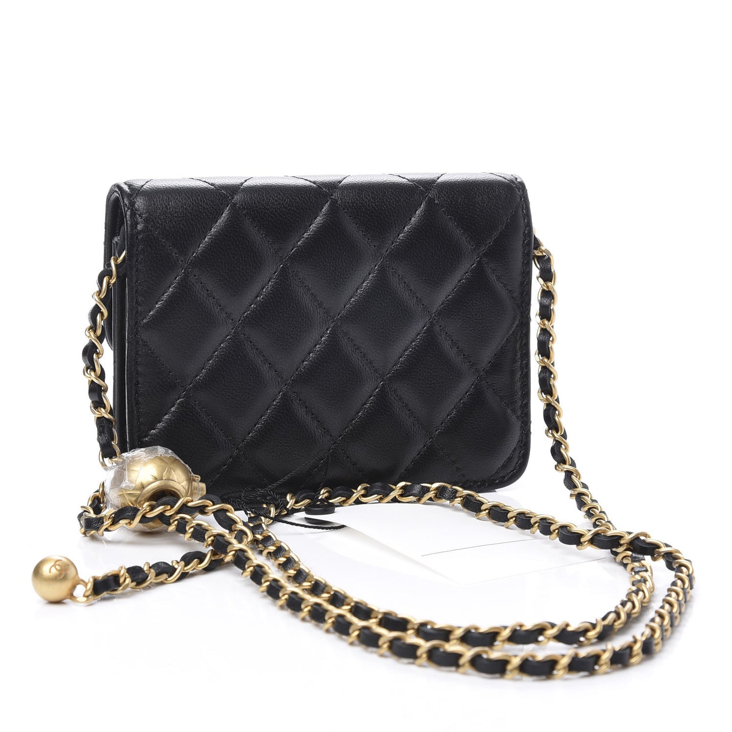 Lambskin Quilted Pearl Crush Clutch With Chain Black