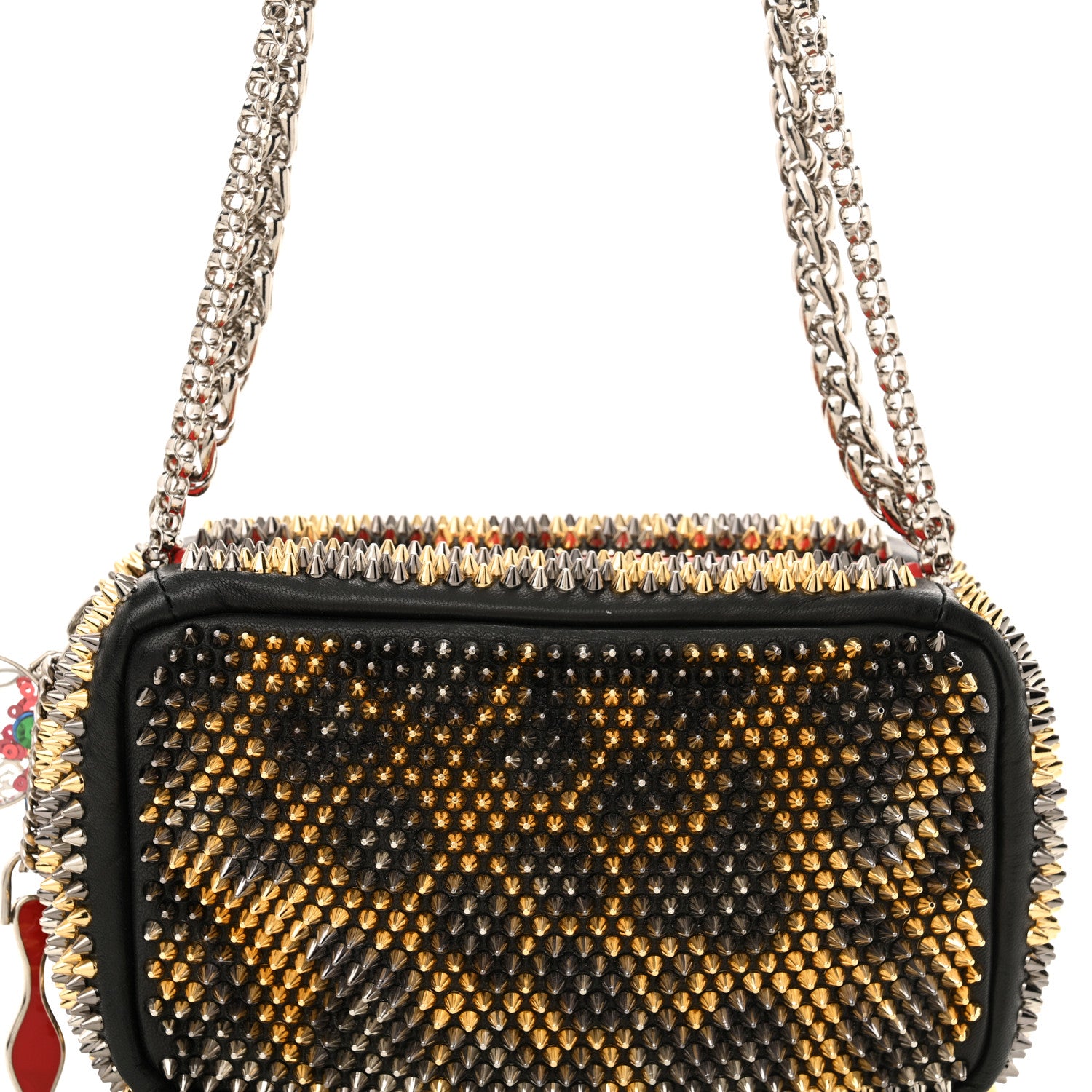 Christian Louboutin Nappa Mini Spikes Leopard Piloutin Wristlet Clutch Black 7 of 9