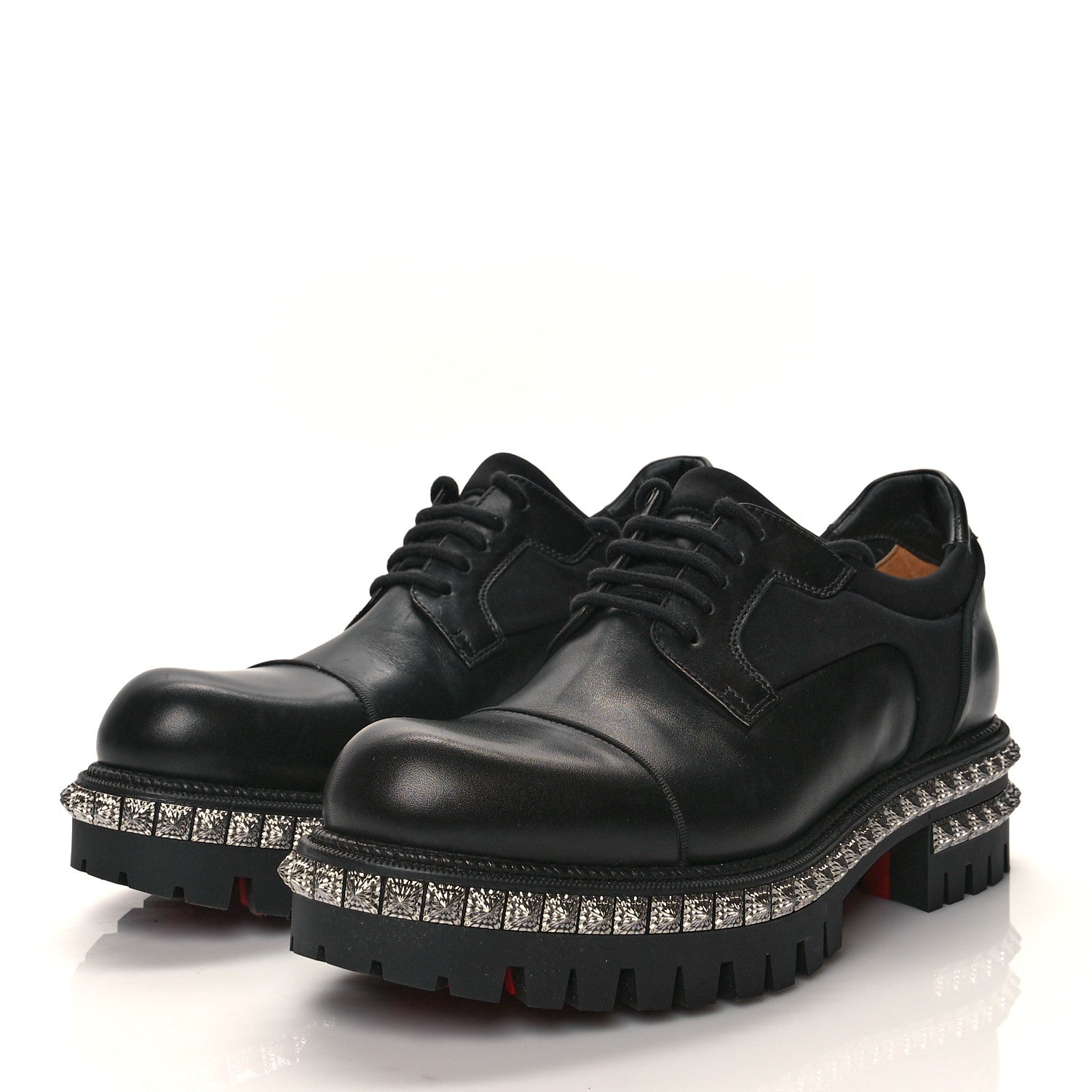 Christian Louboutin Calfskin Neoprene Studded Derby Oxfords 41 Black Gunmetal 3 of 10