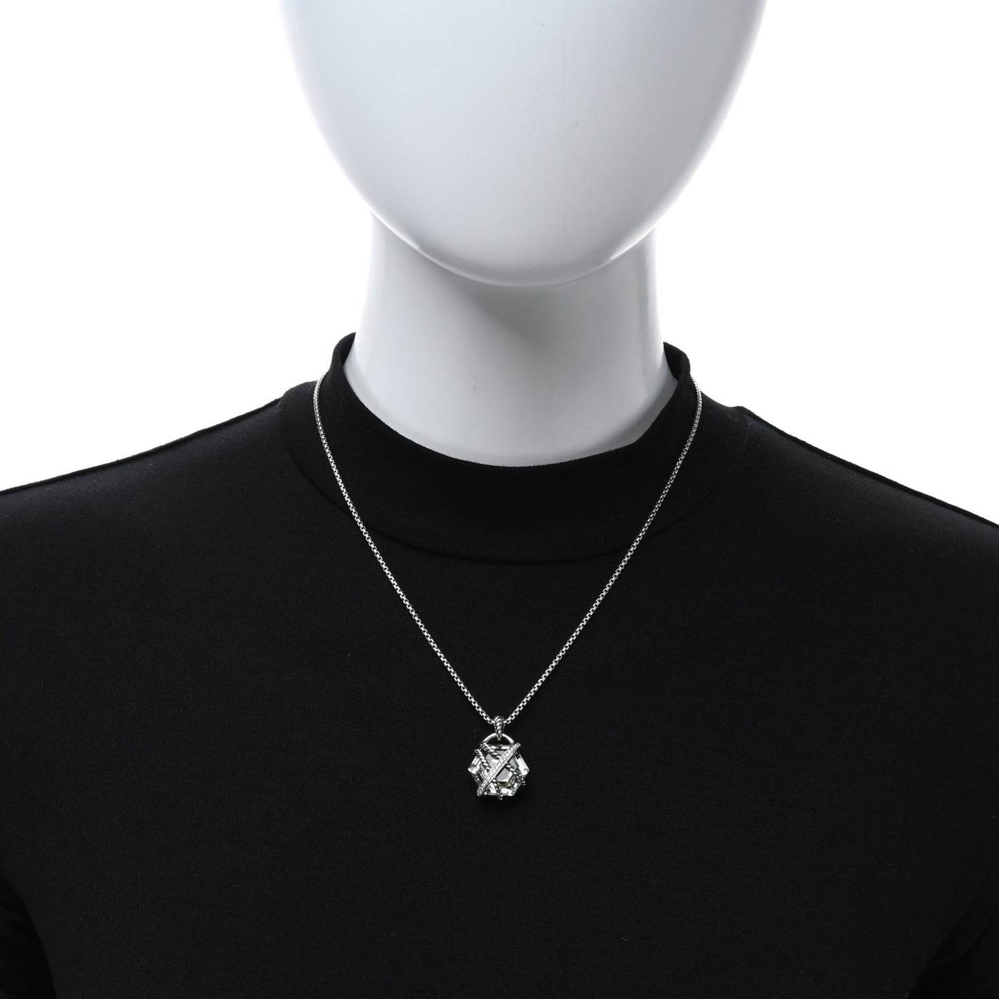 Sterling Silver Diamond Prasiolite 16mm Petite Cable Wrap Pendant Necklace