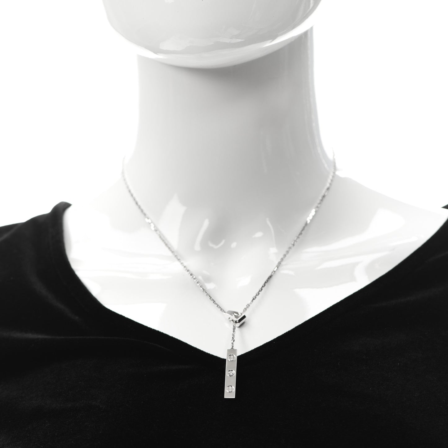 18K White Gold Diamond LOVE Lariat Necklace