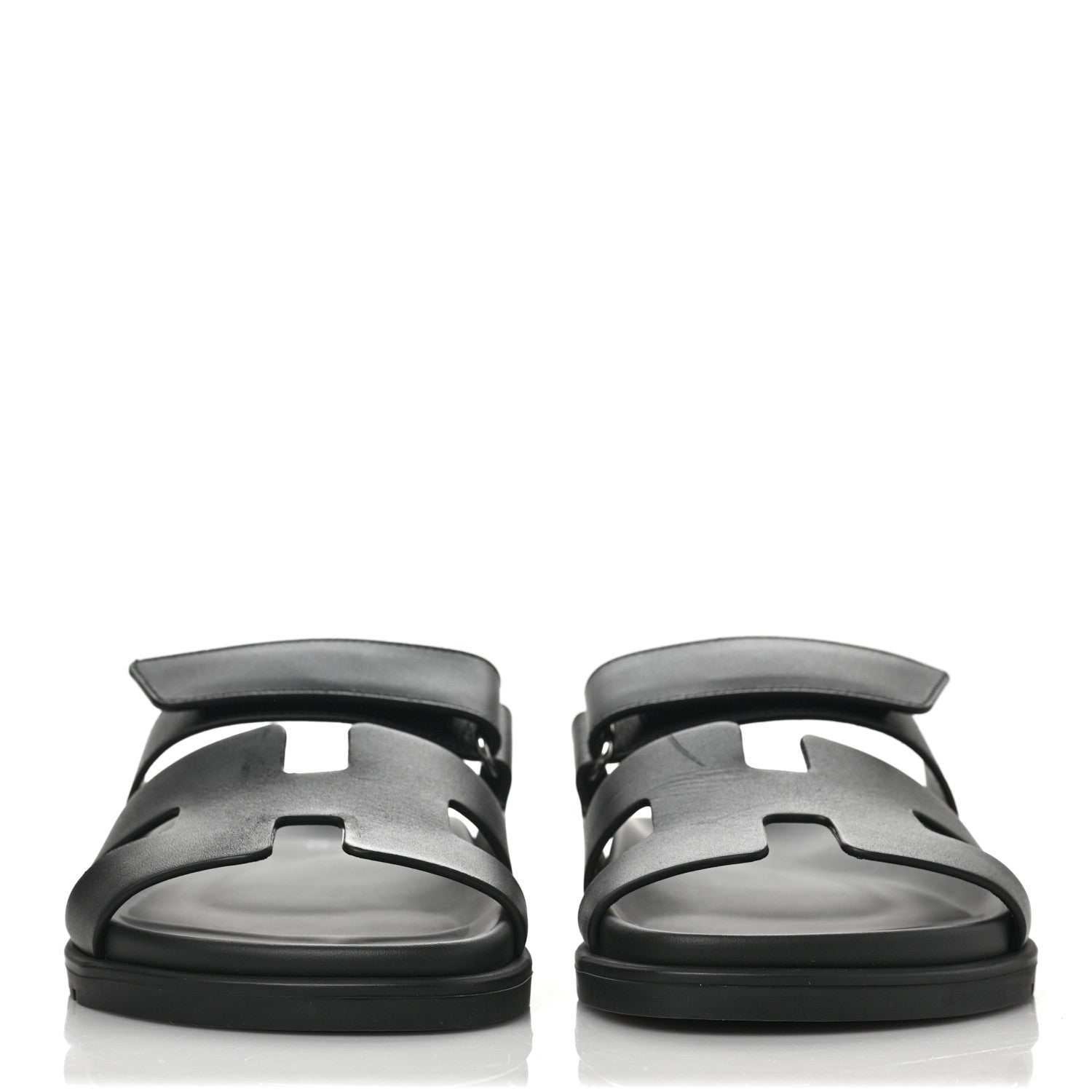 Hermes Calfskin Womens Chypre Sandals 37.5 Black 2 of 9