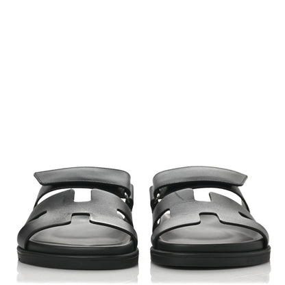 Hermes Calfskin Womens Chypre Sandals 37.5 Black 2 of 9