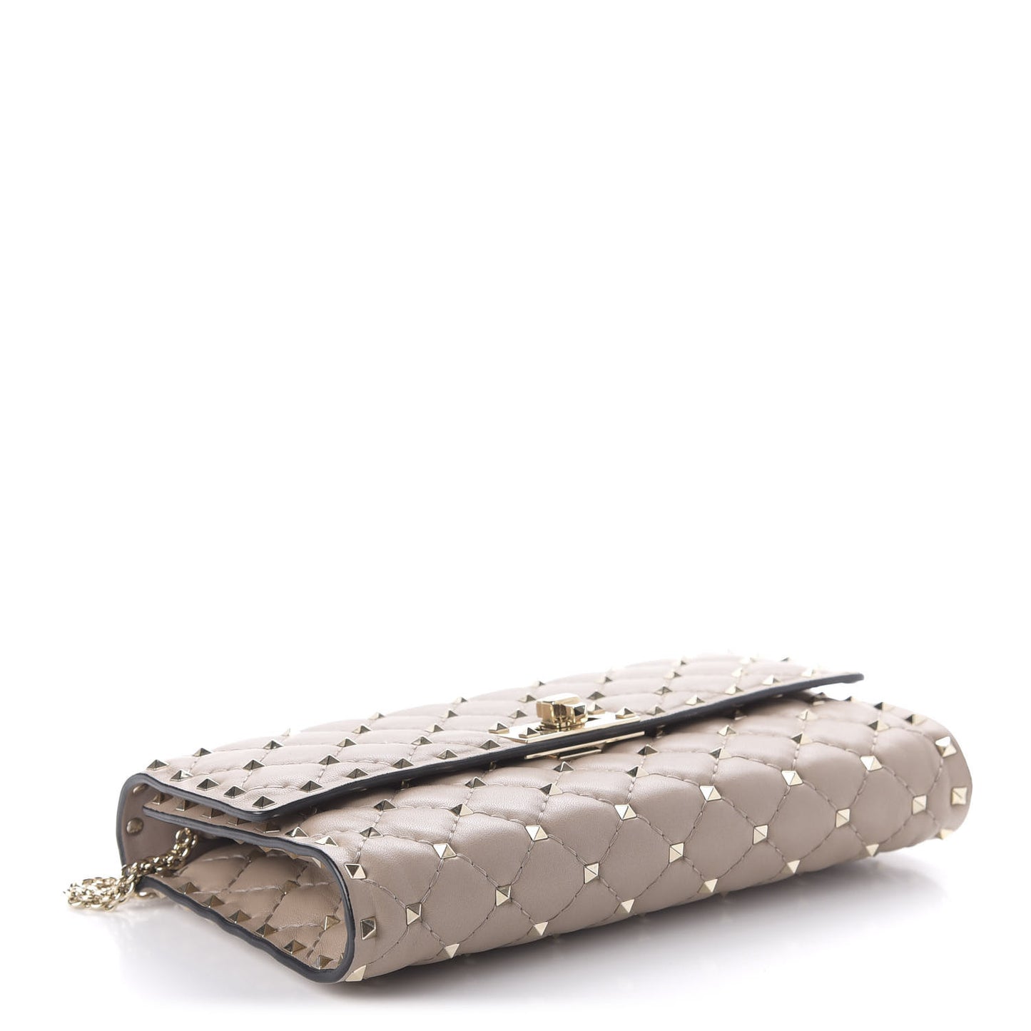 Lambskin Rockstud Spike Wallet on Chain Poudre