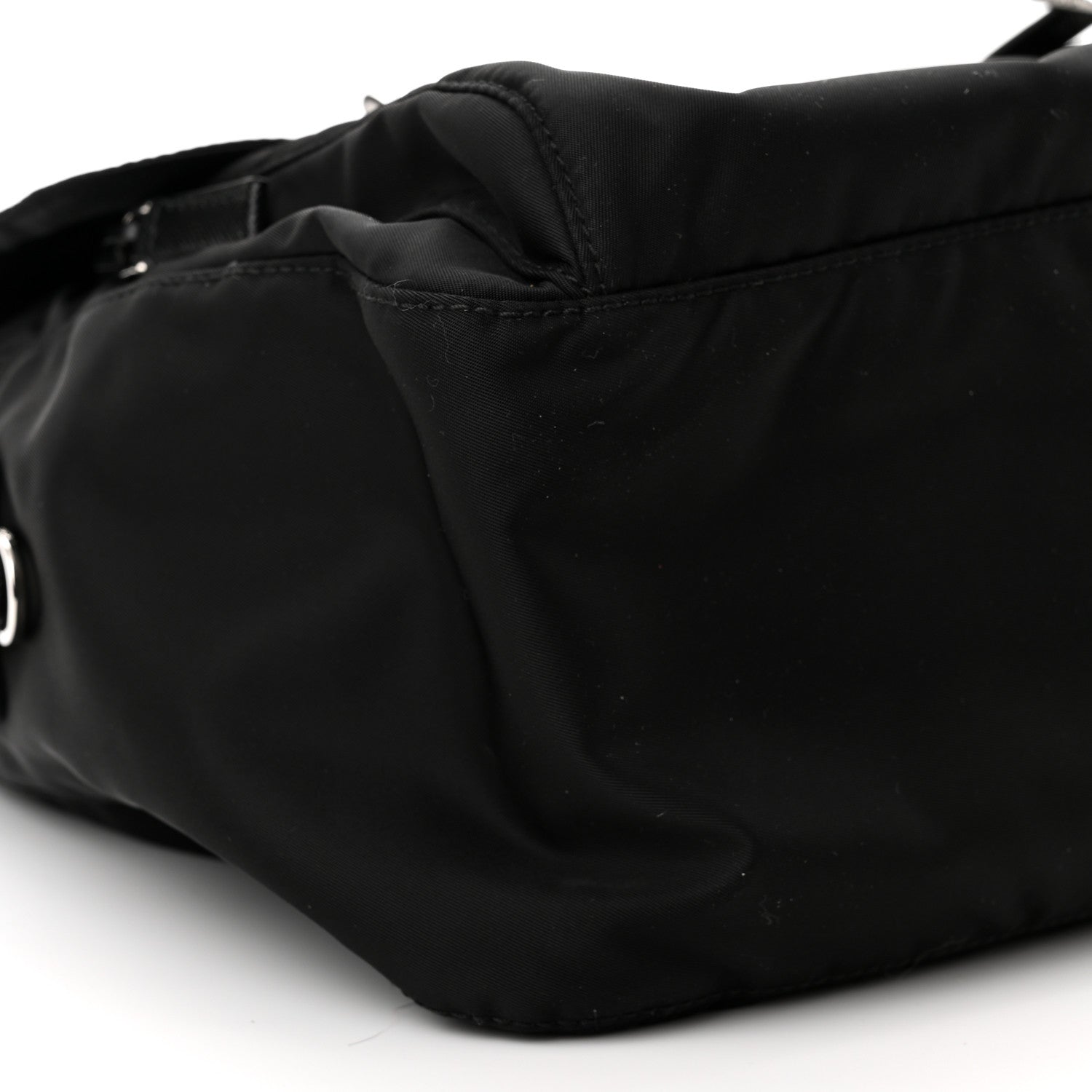 Prada Re-Nylon Vela Saffiano Pocket Double Buckle Messenger Shoulder Bag Black 7 of 8