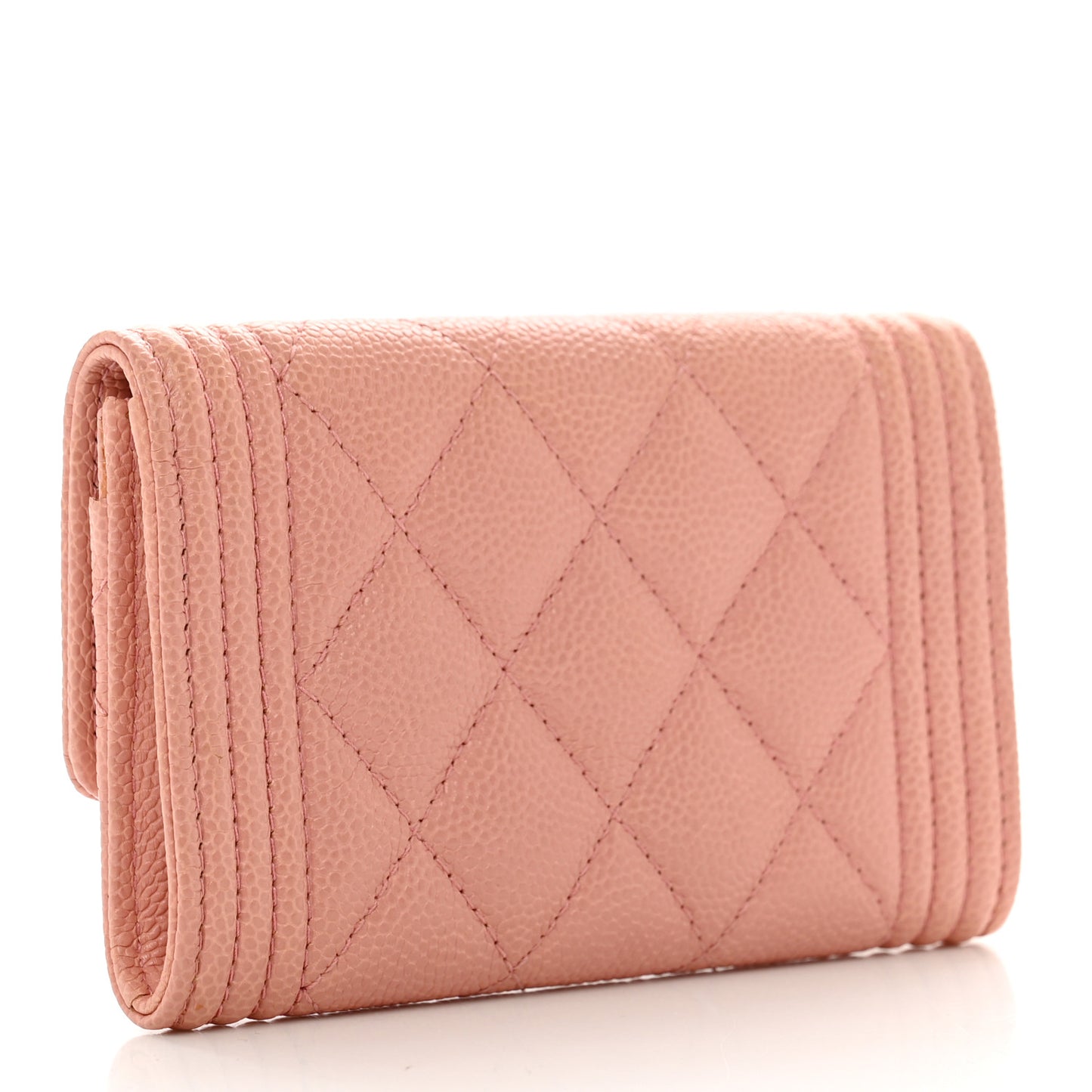 Caviar Quilted Boy Flap Card Holder Wallet Light Pink
