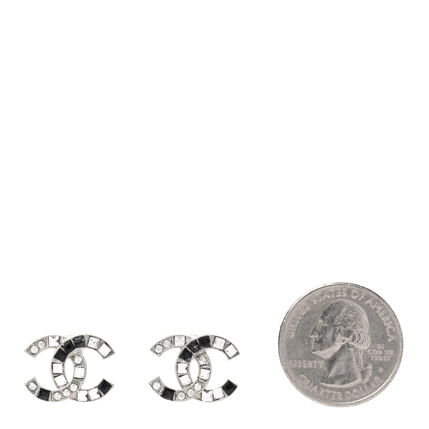 Chanel Crystal CC Earrings Silver Black 2 of 4