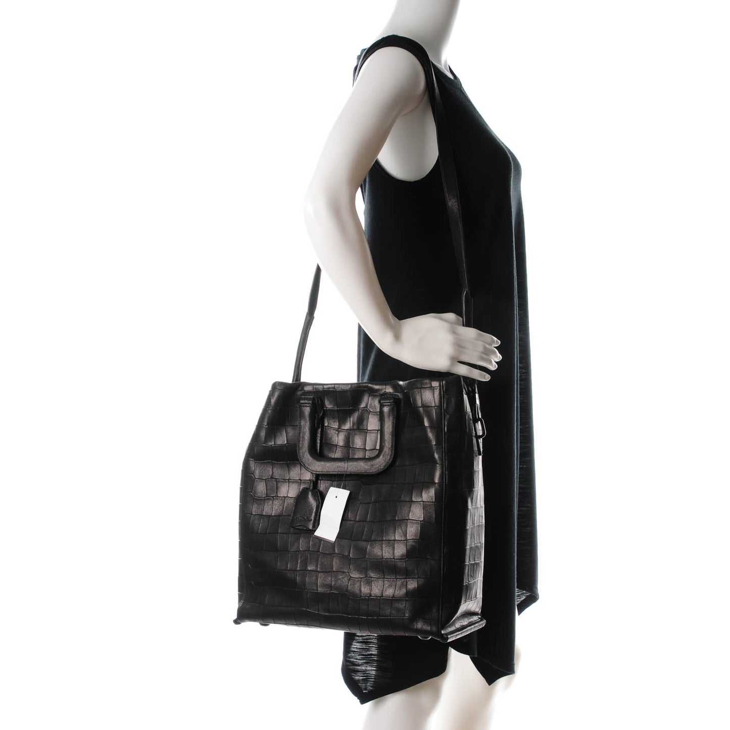 3.1 Calfskin Crocodile Embossed Wednesday Trapezoid Tote Black