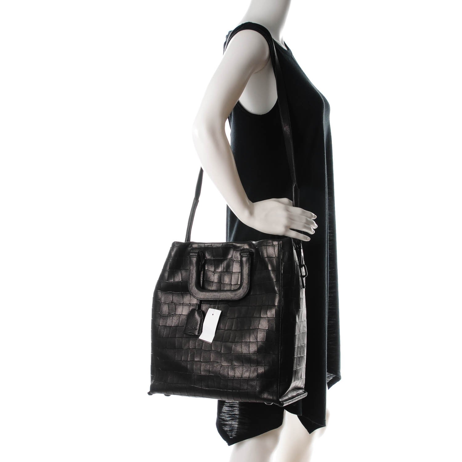 3.1 Phillip Lim 3.1 Calfskin Crocodile Embossed Wednesday Trapezoid Tote Black 2 of 7