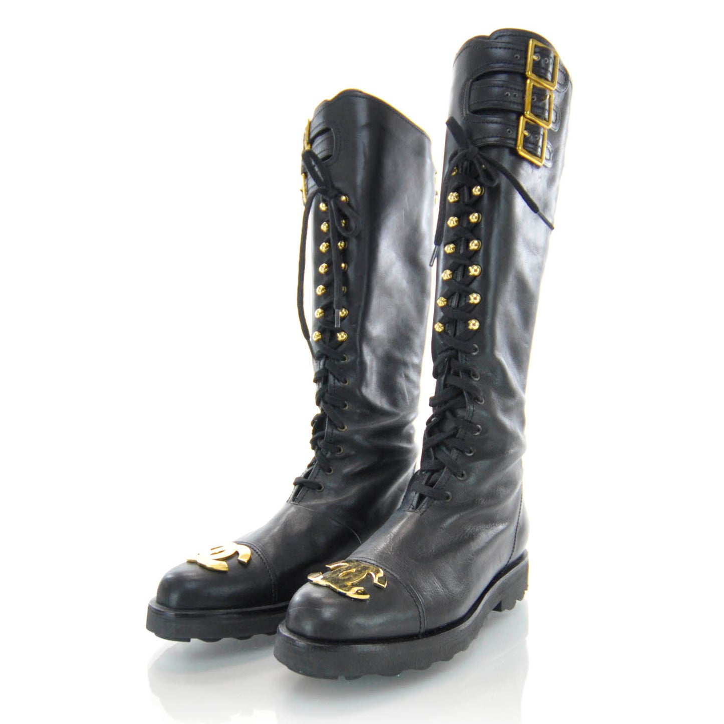 Leather CC Combat Boots 39 Black