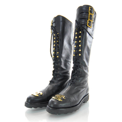 Chanel Leather CC Combat Boots 39 Black 2 of 6