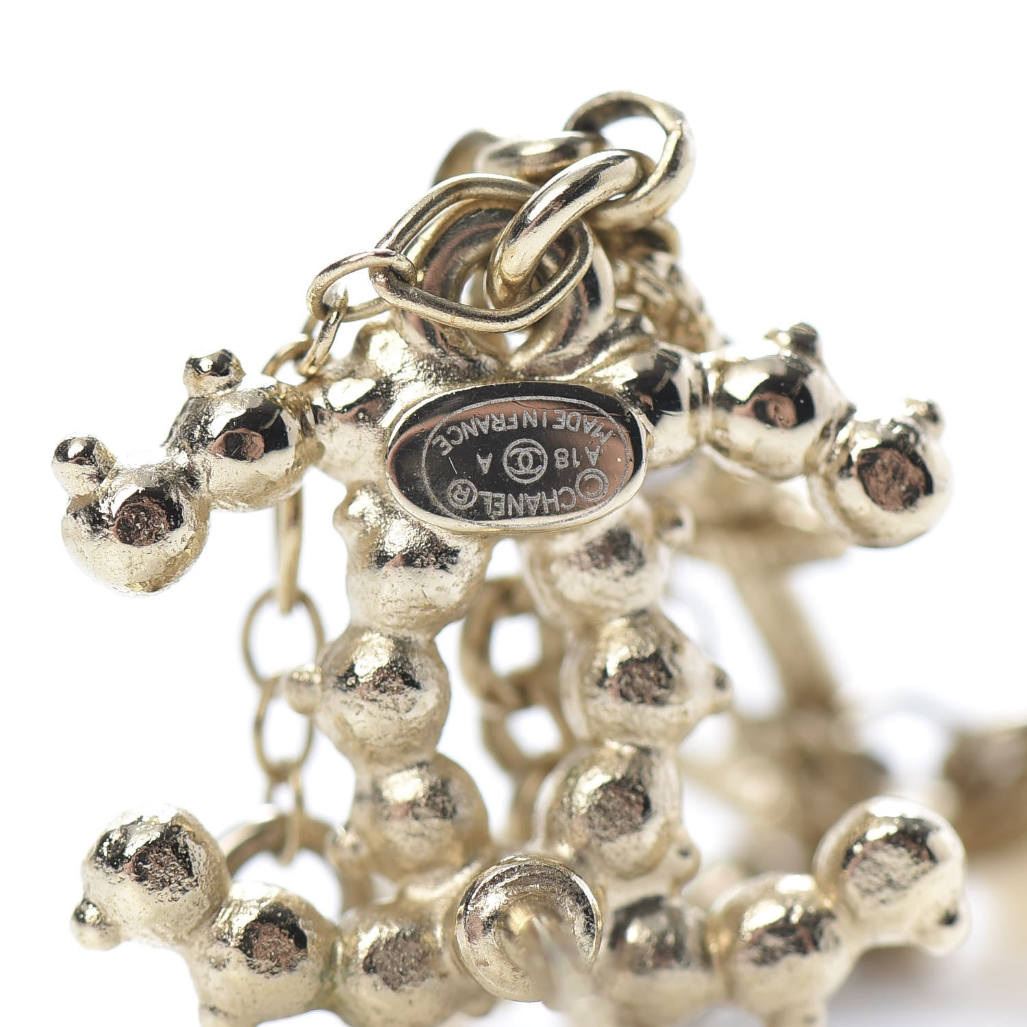 Chanel Pearl Chain CC Anchor Drop Earrings Pearly White Gold 4 of 4
