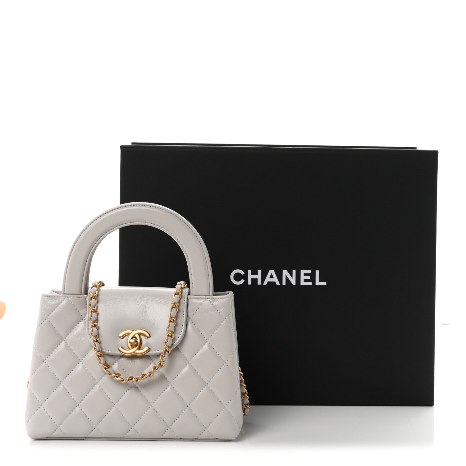 Chanel Shiny Aged Calfskin Quilted Nano Kelly Shopper Light Grey 11 of 11