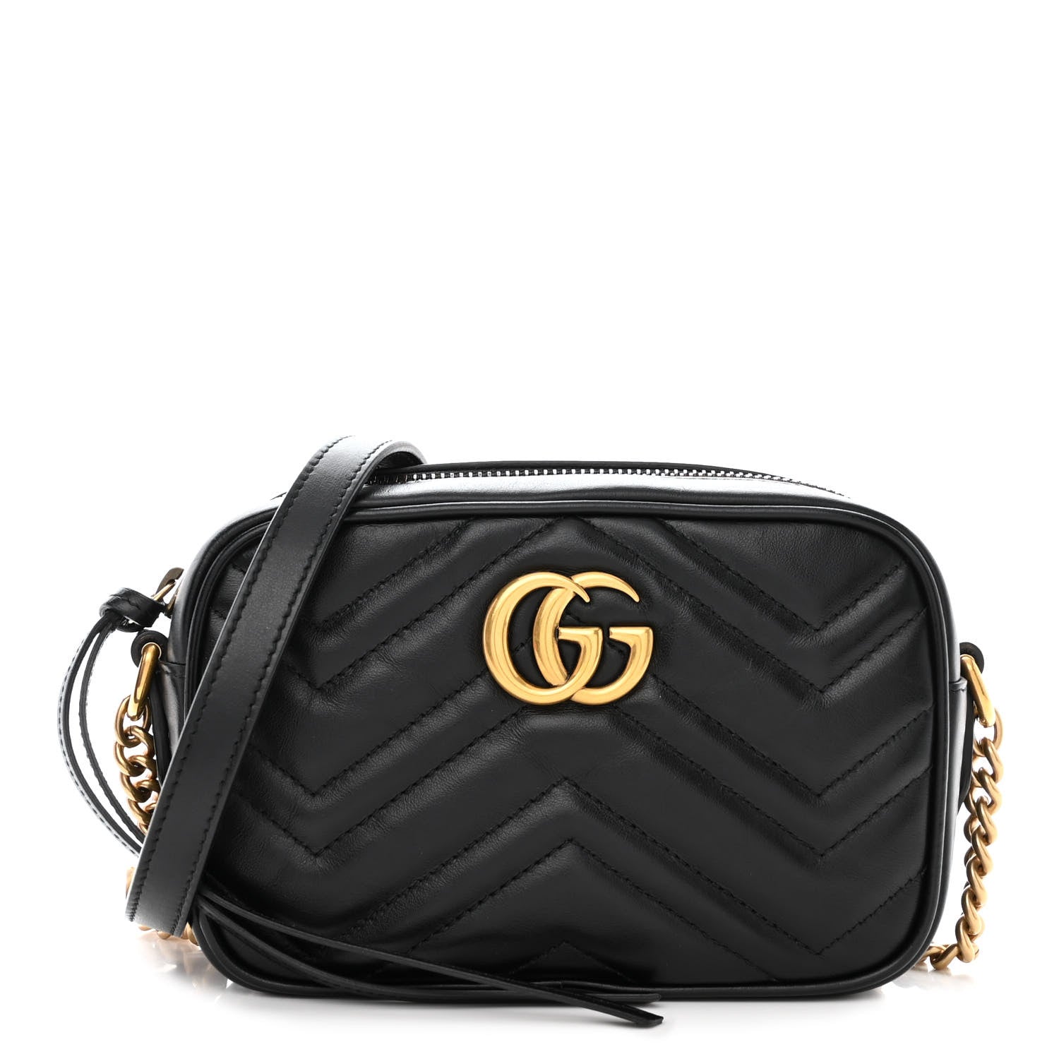 Gucci Calfskin Matelasse Mini GG Marmont Chain Shoulder Bag Black 1 of 10