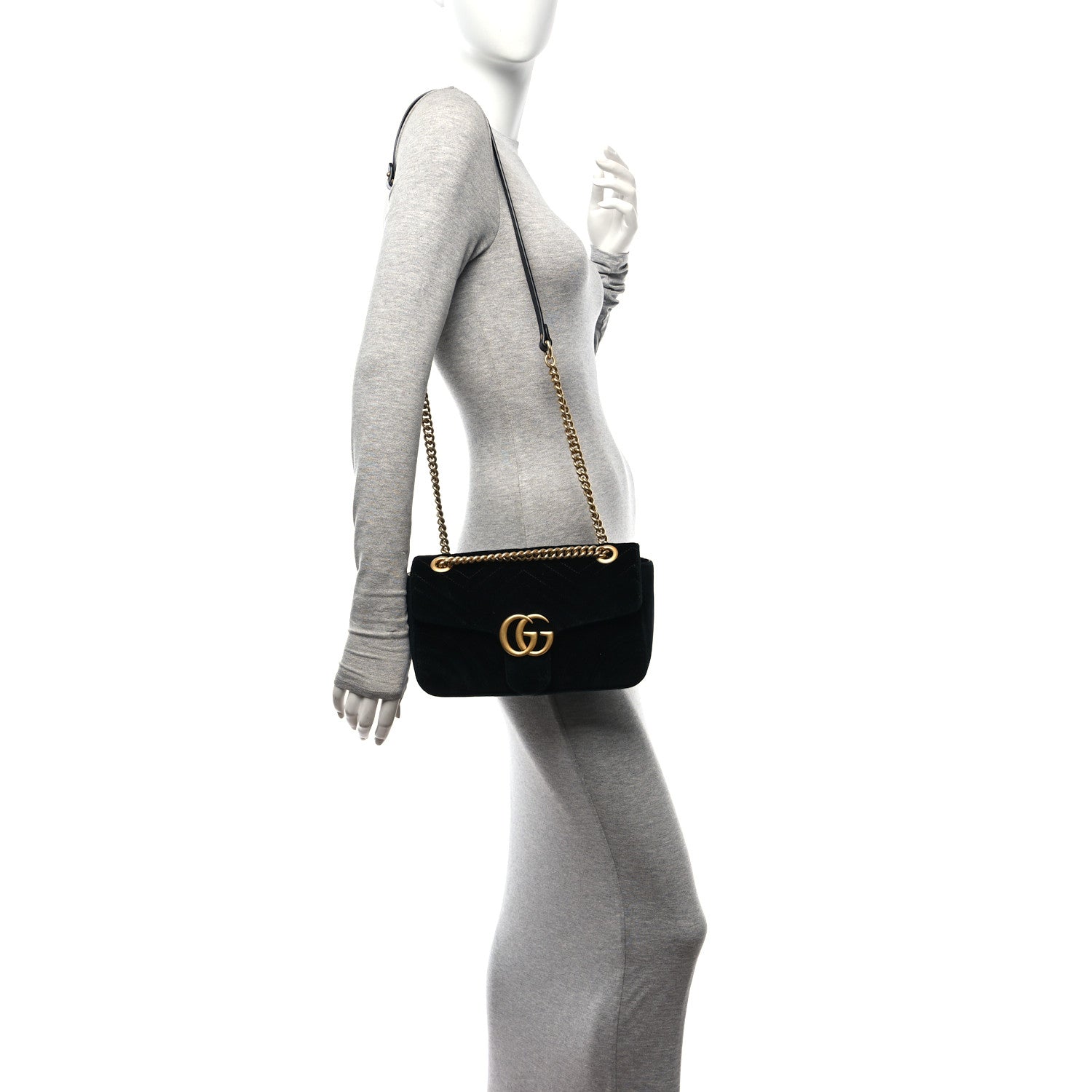 Gucci Velvet Matelasse Small GG Marmont Shoulder Bag Black 2 of 11