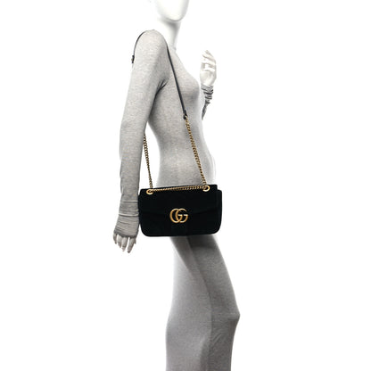 Gucci Velvet Matelasse Small GG Marmont Shoulder Bag Black 2 of 11