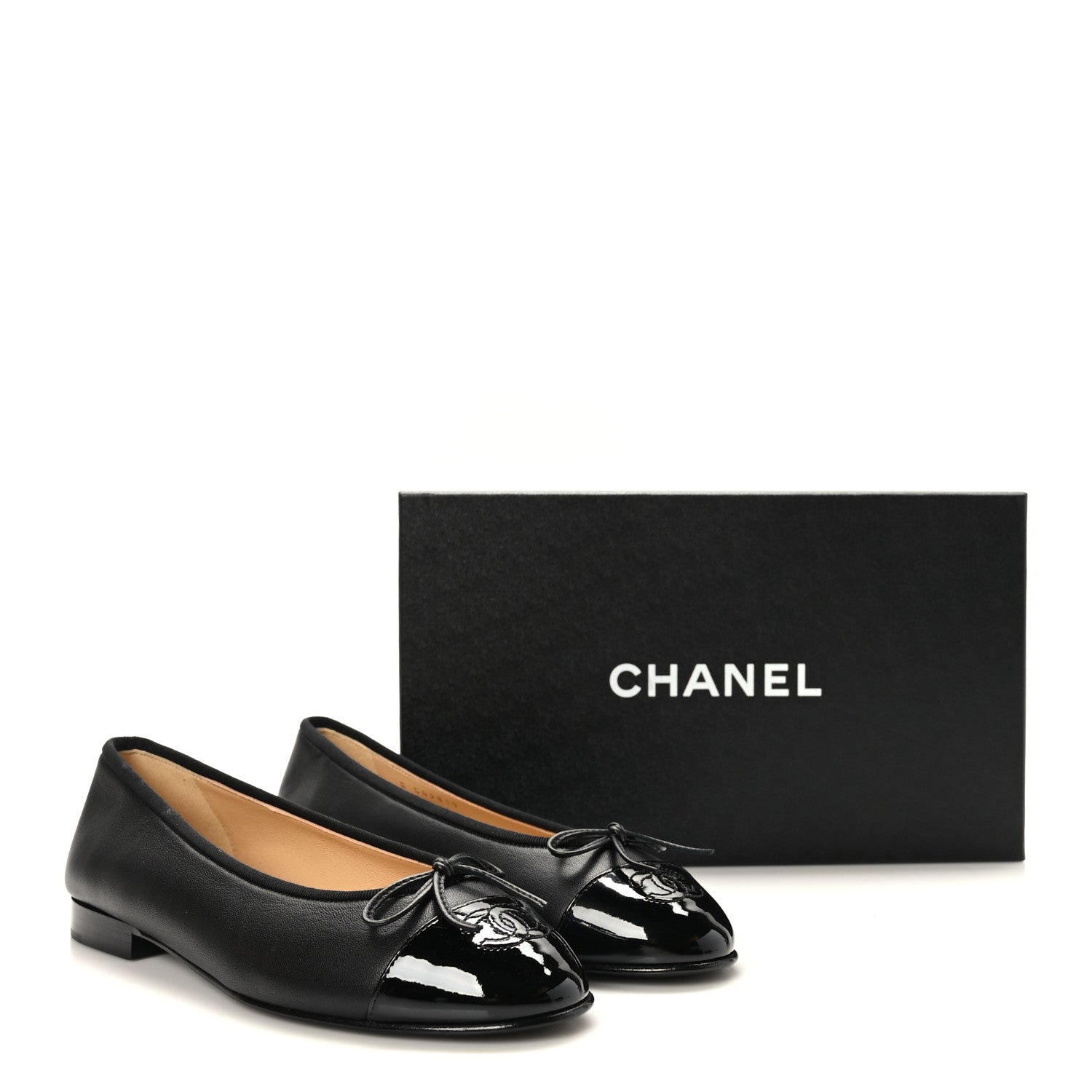 Chanel Lambskin Patent Cap Toe CC Ballerina Flats 38 Black 9 of 9