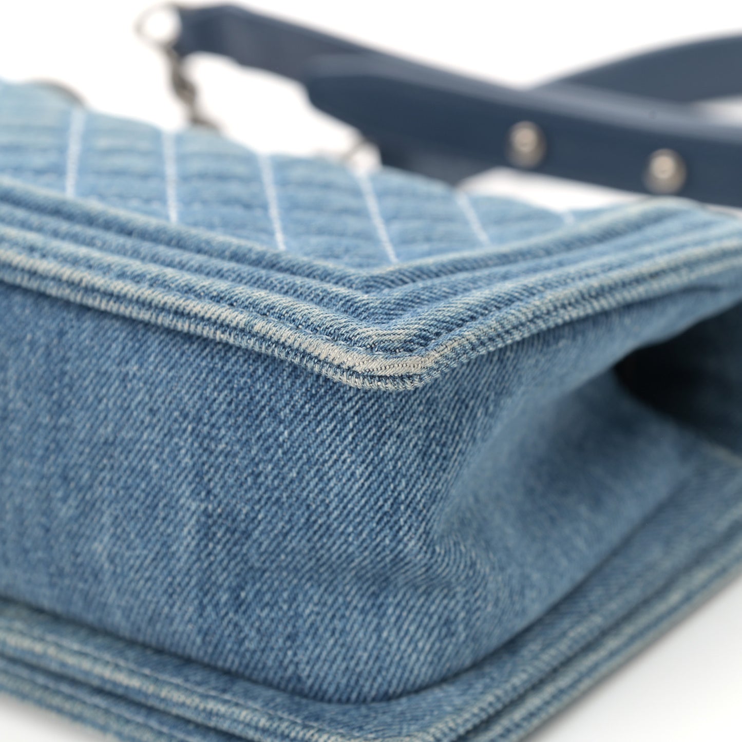 Denim Quilted Medium Boy Flap Blue