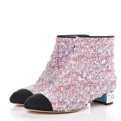 Chanel Tweed Cap Toe CC Short Boots 37.5 Pink 3 of 8