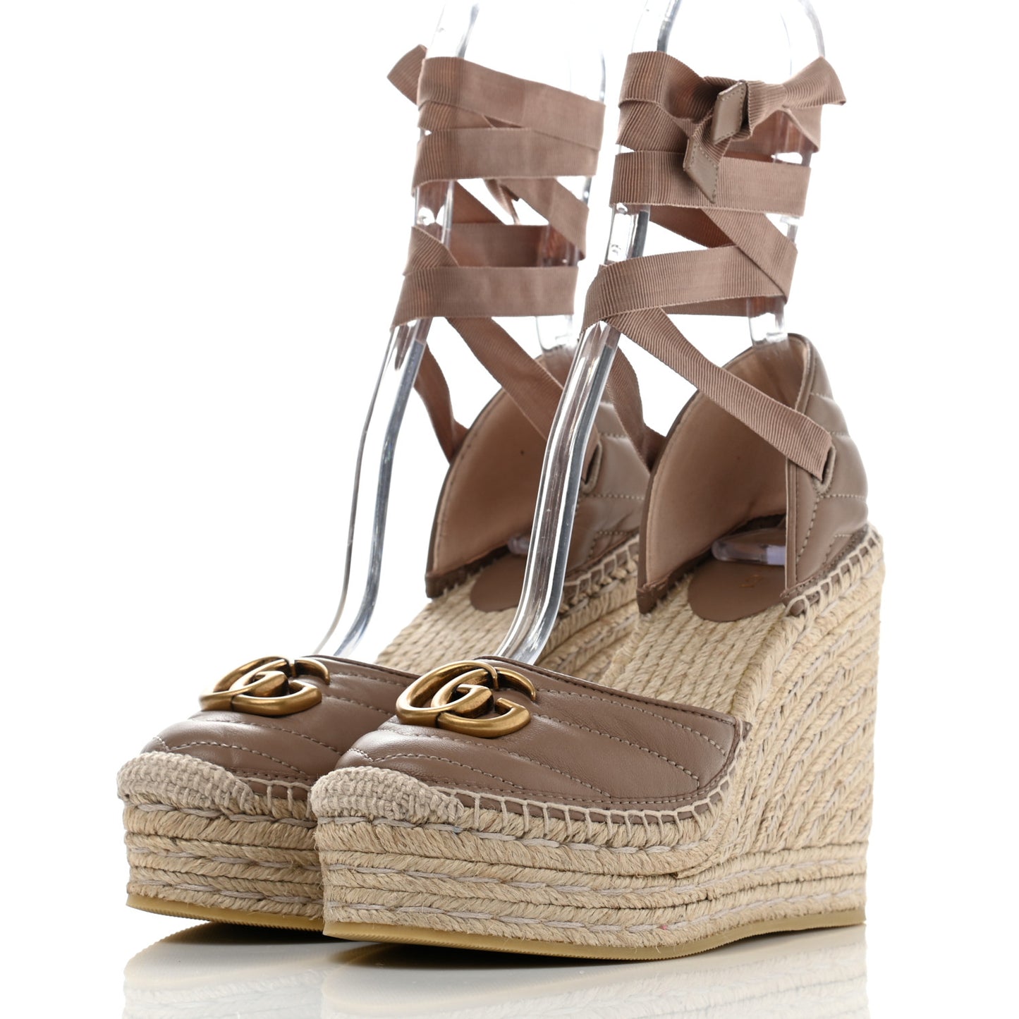 Nappa Matelasse GG Marmont Ankle Wrap Platform 35/120mm Espadrille Wedges 37.5 Porcelain Rose
