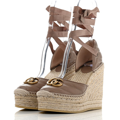 Gucci Nappa Matelasse GG Marmont Ankle Wrap Platform 35/120mm Espadrille Wedges 37.5 Porcelain Rose 3 of 11