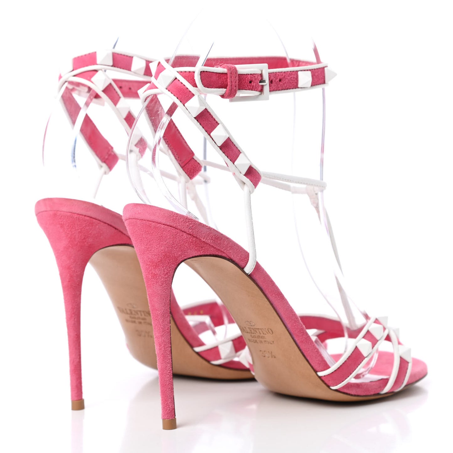 Suede Free Rockstud Ankle T-Strap 105mm Sandals 36.5 Shadow Pink White