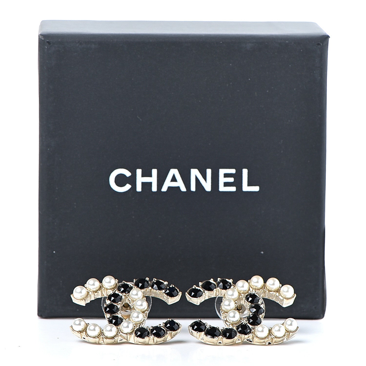 Chanel Resin Pearl CC Dazzling Domino Earrings Gold Black 5 of 5
