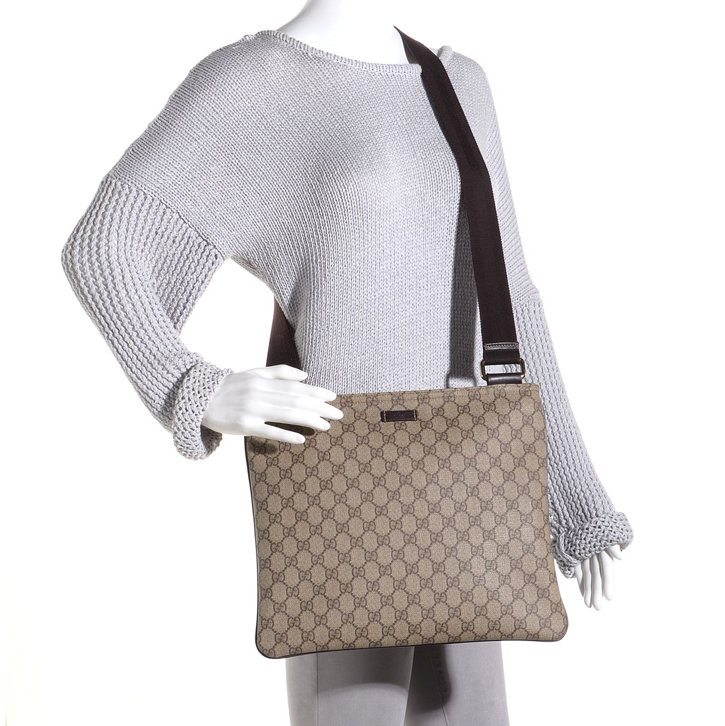 GG Plus Monogram Large Flat Messenger Bag Beige Brown