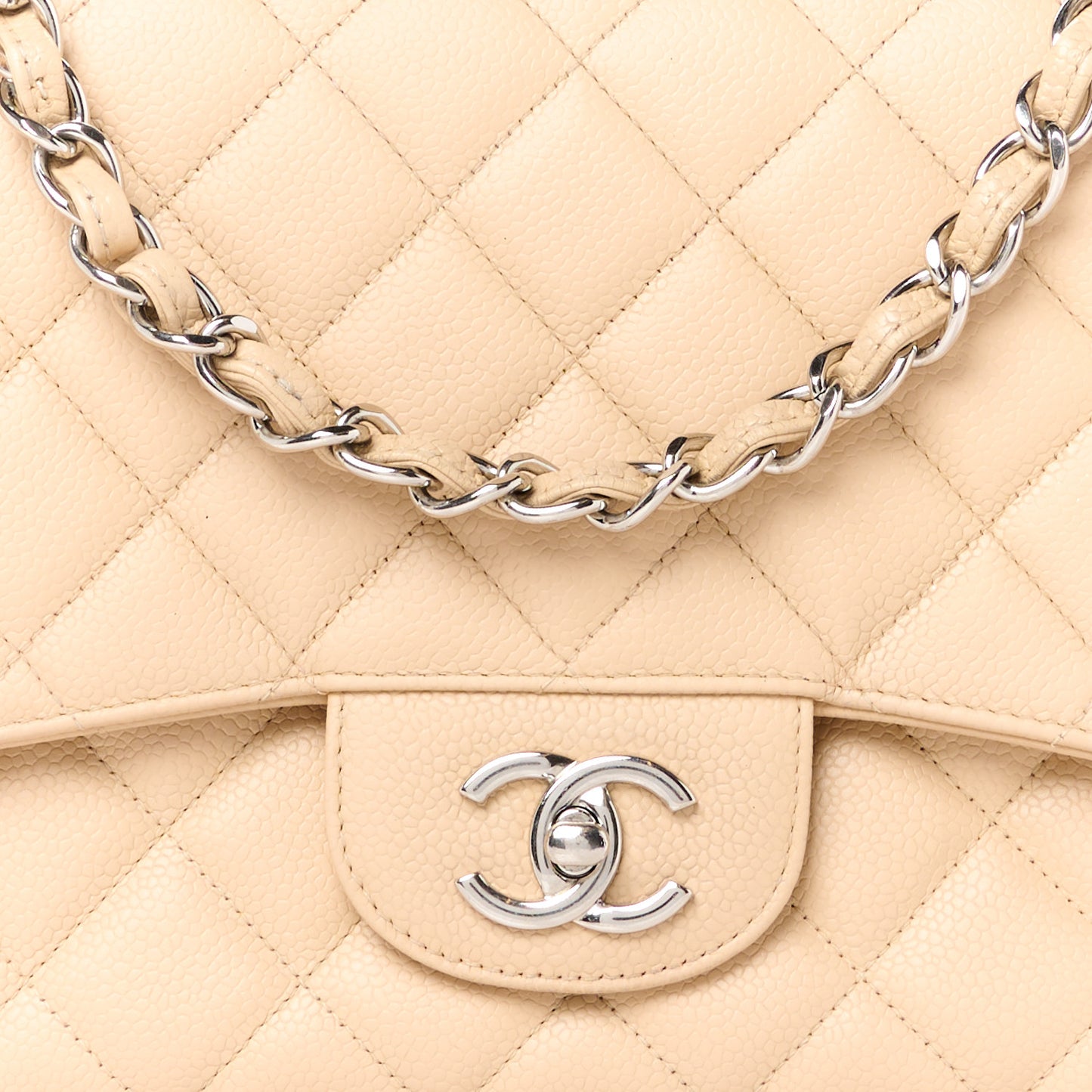 Caviar Quilted Jumbo Single Flap Beige