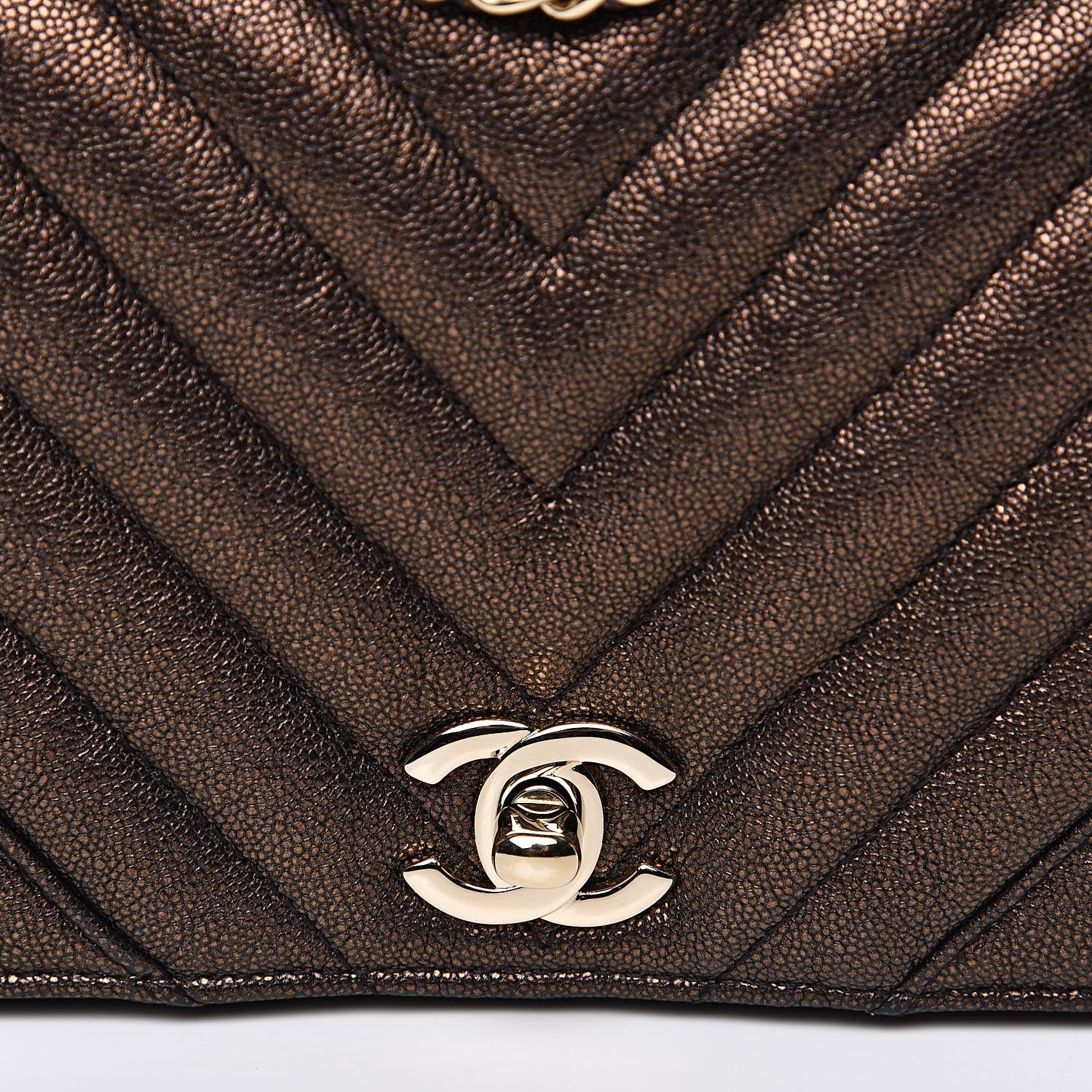 Chanel Metallic Caviar Chevron Quilted Mini Statement Flap Bronze 11 of 12