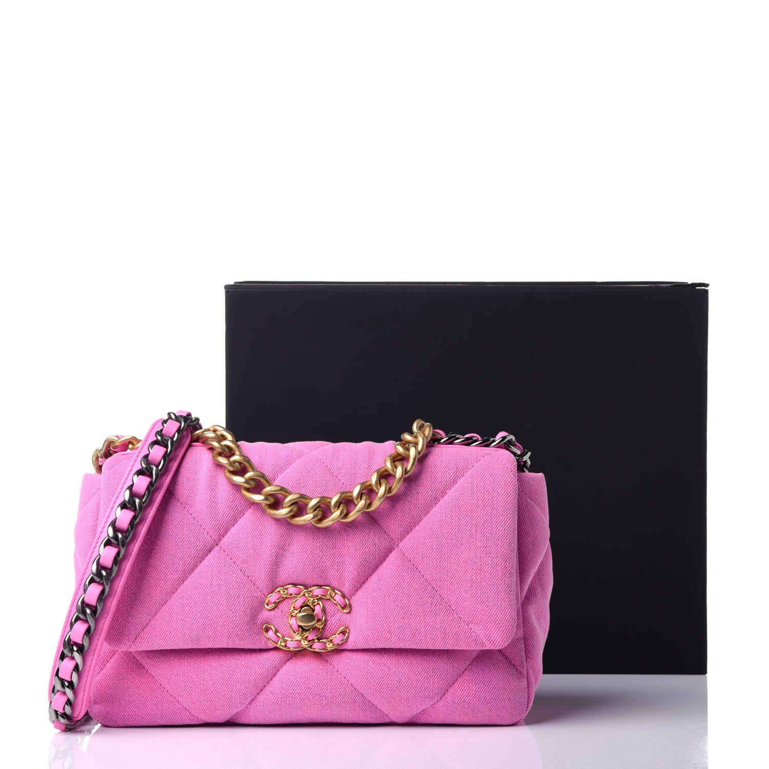 Chanel Denim Quilted Medium Chanel 19 Flap Neon Pink 10 of 10
