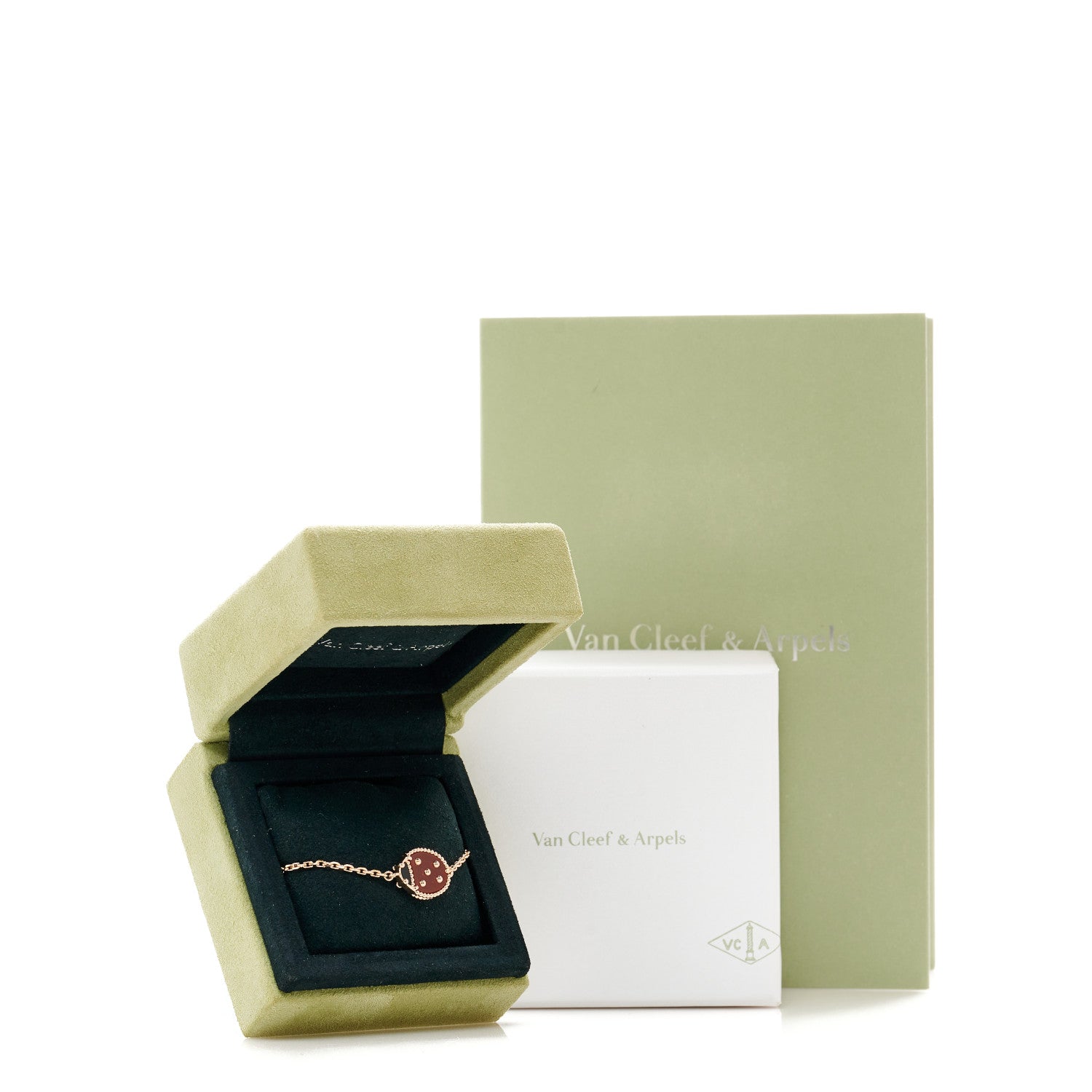 Van Cleef & Arpels 18K Rose Gold Carnelian Onyx Lucky Spring Closed Wing Ladybug Bracelet 3 of 6