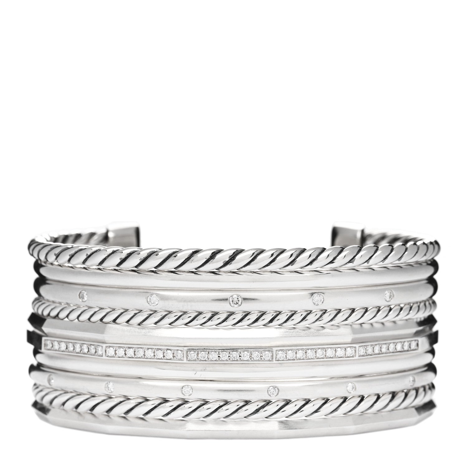 David Yurman Sterling Silver Diamond Wide Stax Cuff Bracelet 1 of 3