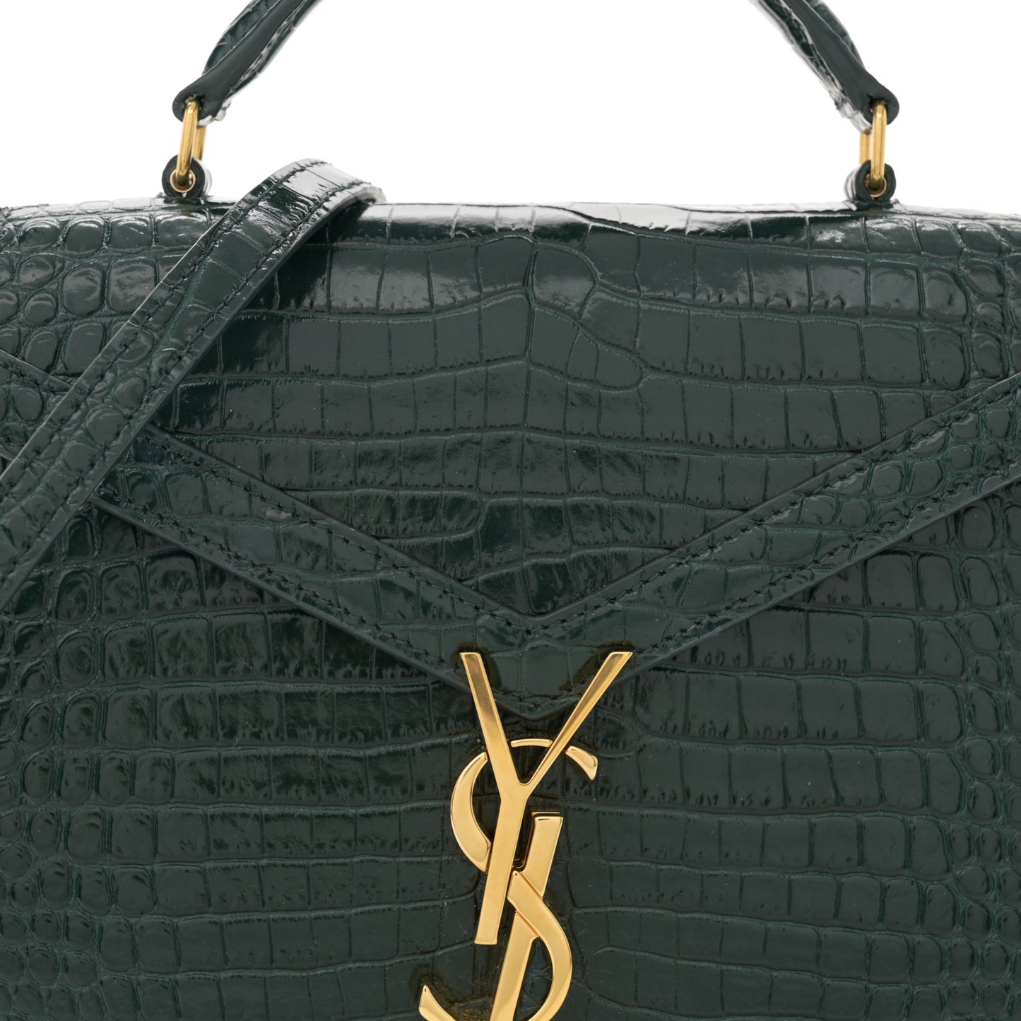 Calfskin Crocodile Embossed Mini Classic Monogram Cassandra Top Handle Green