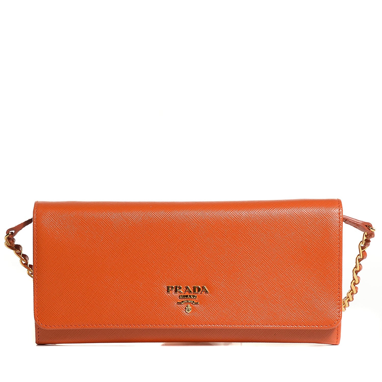 Prada Saffiano Metal Oro Chain Wallet Papaya 1 of 9