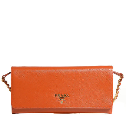Prada Saffiano Metal Oro Chain Wallet Papaya 1 of 9