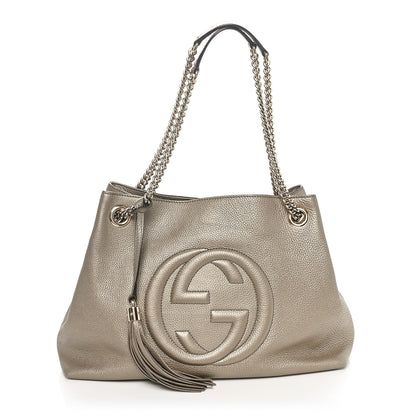 Gucci Metallic Pebbled Calfskin Medium Soho Chain Shoulder Bag Golden Beige 1 of 10