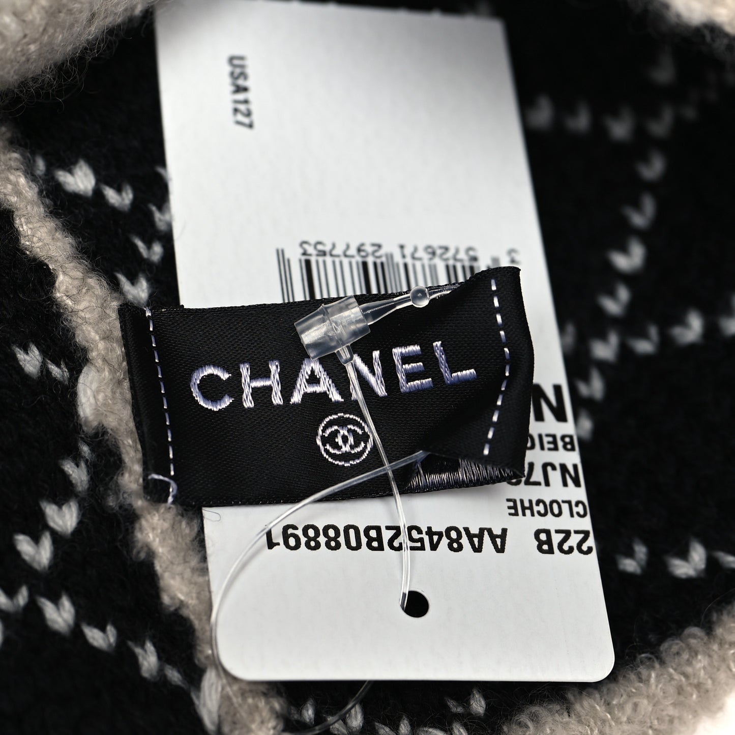 Wool Cashmere CC Beanie Hat Beige Black White