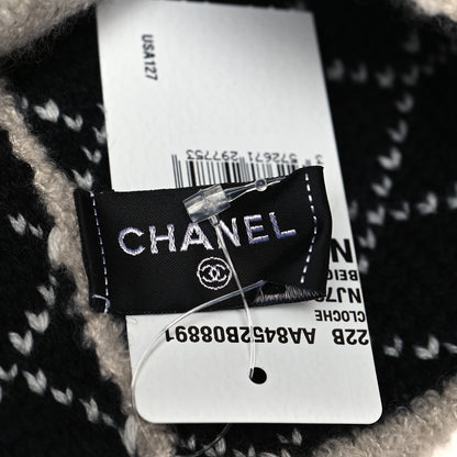 Chanel Wool Cashmere CC Beanie Hat Beige Black White 4 of 4