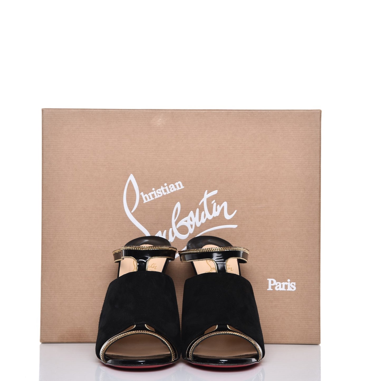Suede Calfskin Chain Akenana 100 Heels 39 Black Gold