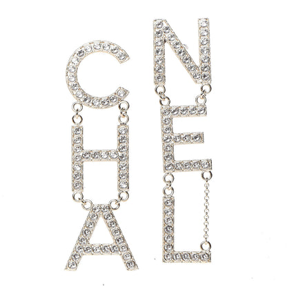 Chanel Crystal Cha-Nel Logo Drop Earrings Gold 1 of 5