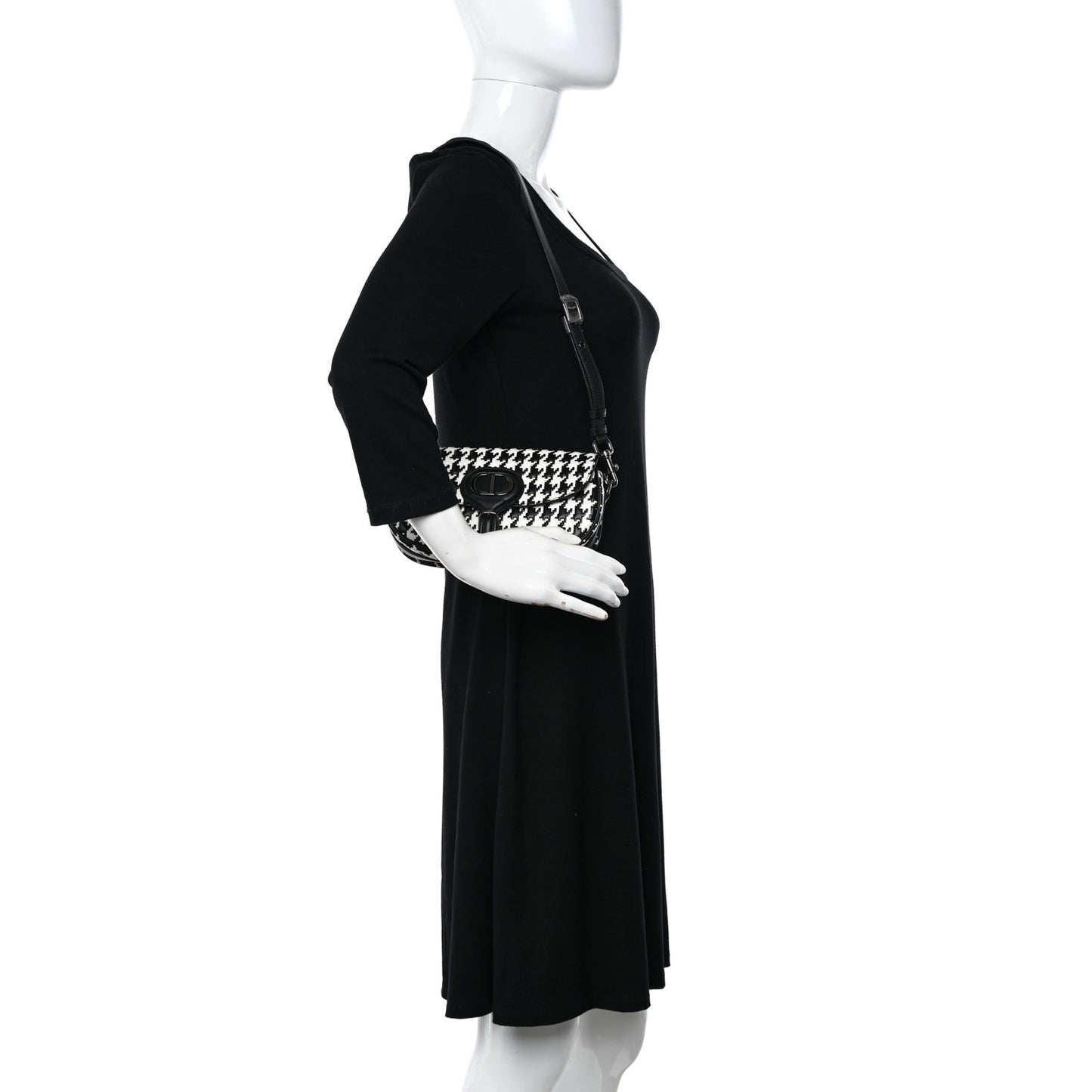Box Calfskin Houndstooth Quilted East West Bobby Bag Black White