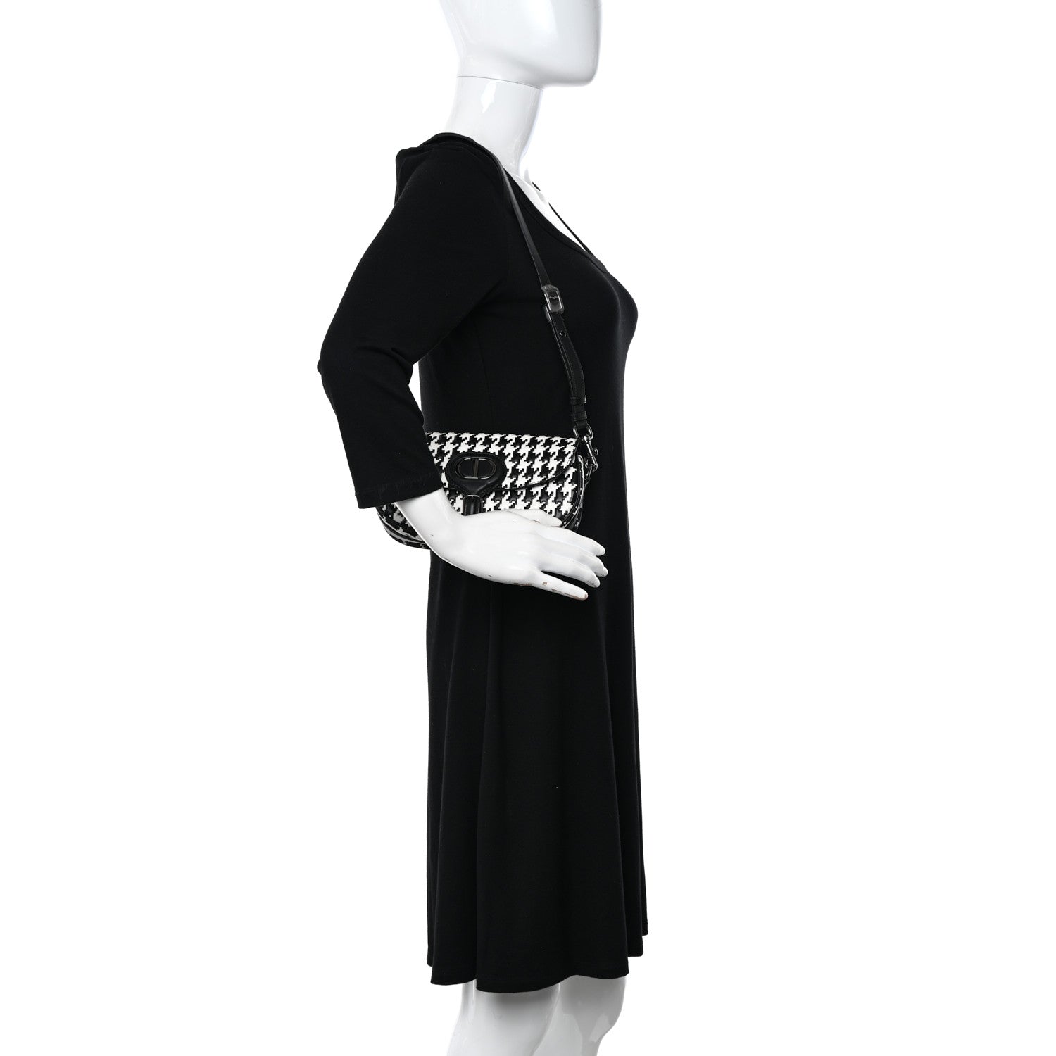 Christian Dior Box Calfskin Houndstooth Quilted East West Bobby Bag Black White 2 of 11