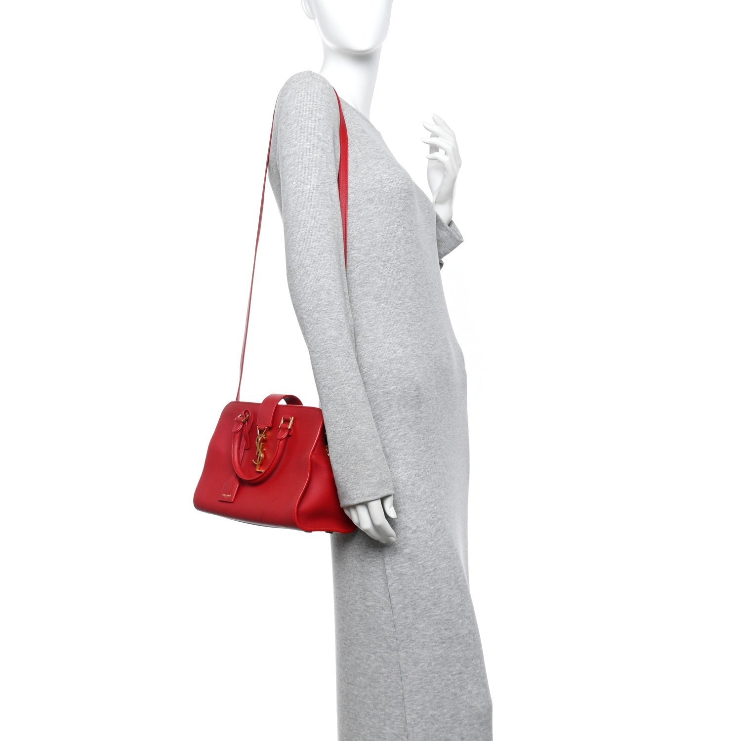 Saint Laurent Calfskin Baby Monogram Cabas Red 2 of 11