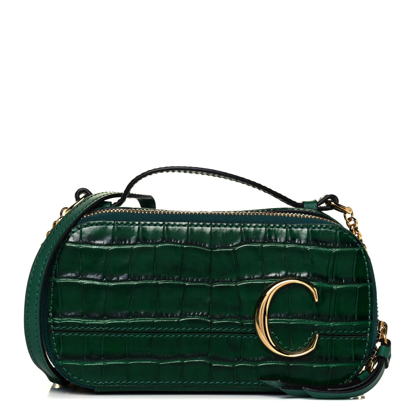 Calfskin Crocodile Embossed Mini C Vanity Bag Woodsy Green