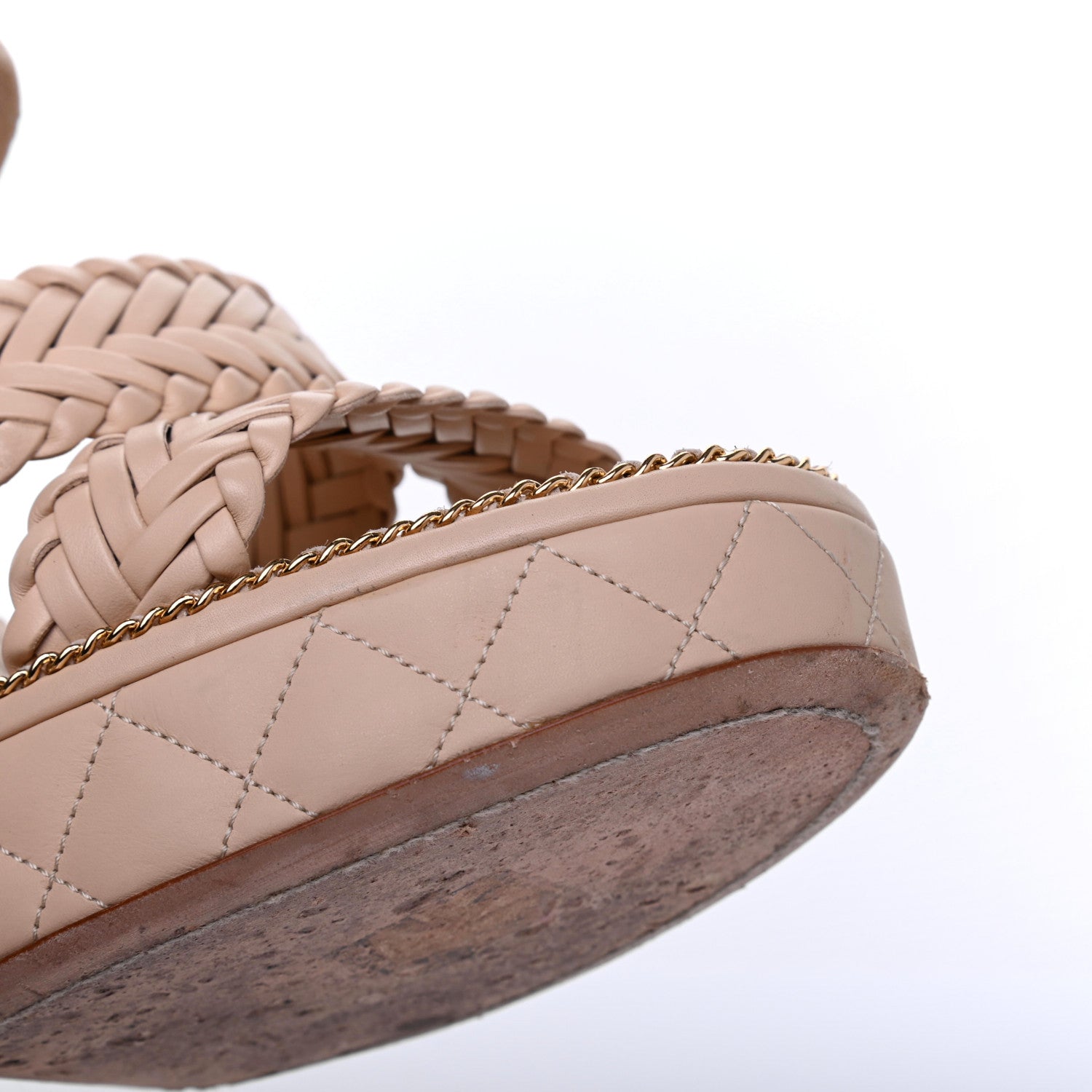 Chanel Calfskin Quilted Chain Around Wedge Sandals 41 Light Beige 19 of 19