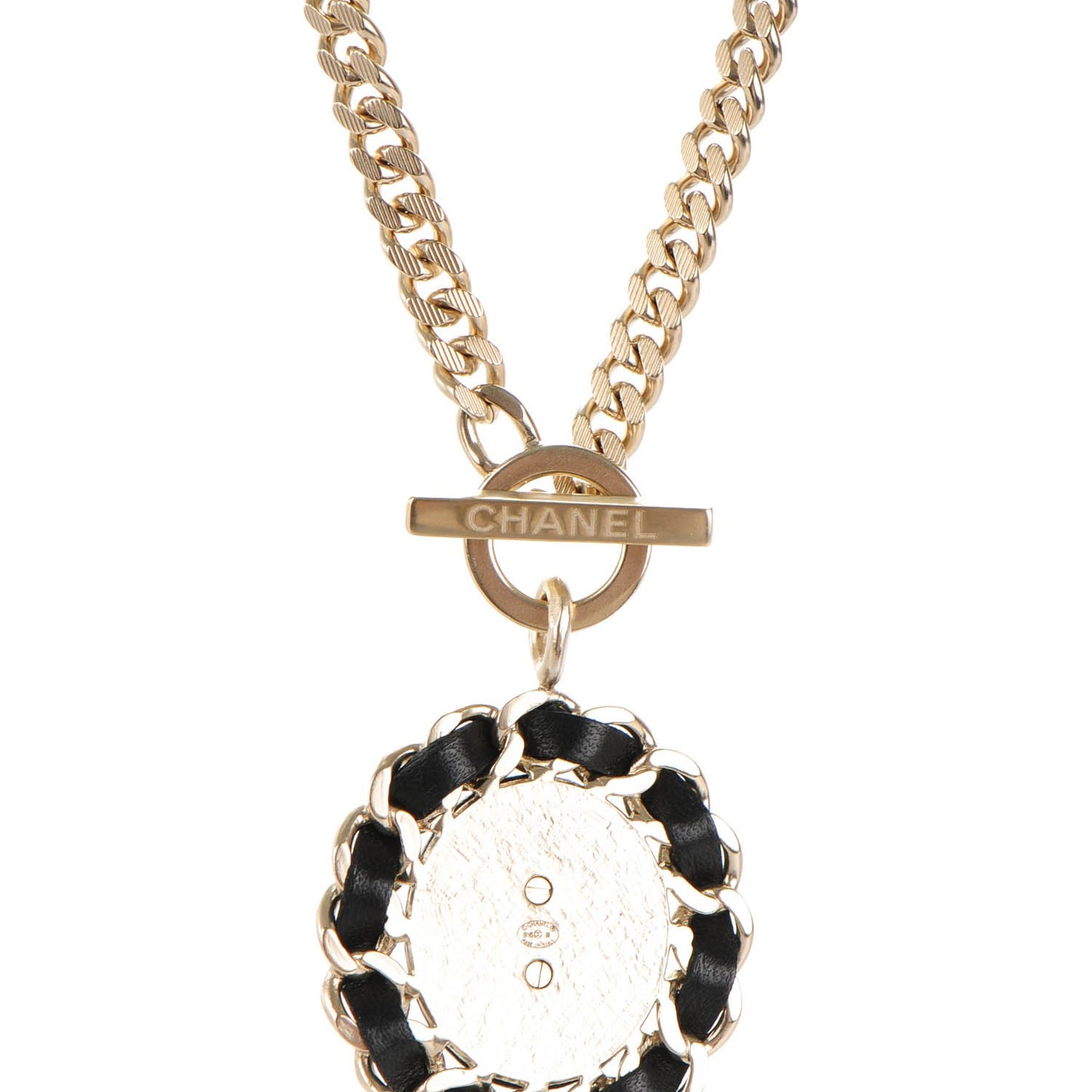 Lambskin CC Chain Pendant Necklace Gold Black